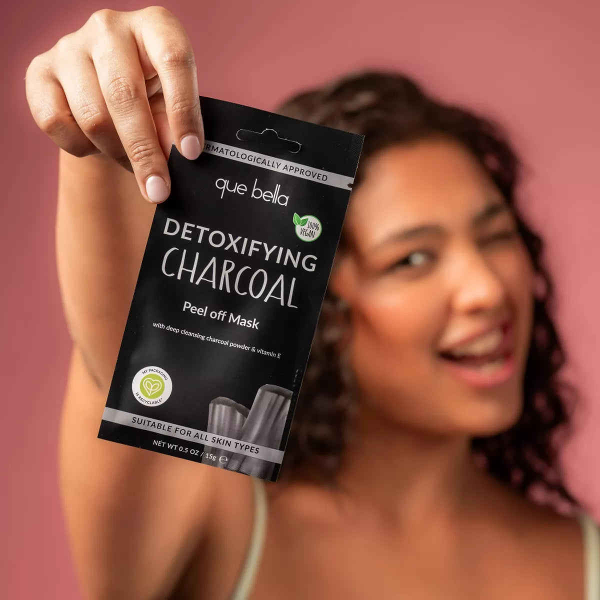 Que Bella Detoxifying Charcoal Peel off Mask - 0.5Oz: Paraben-Free, Water-Based, Vegan, Multi Skin Type