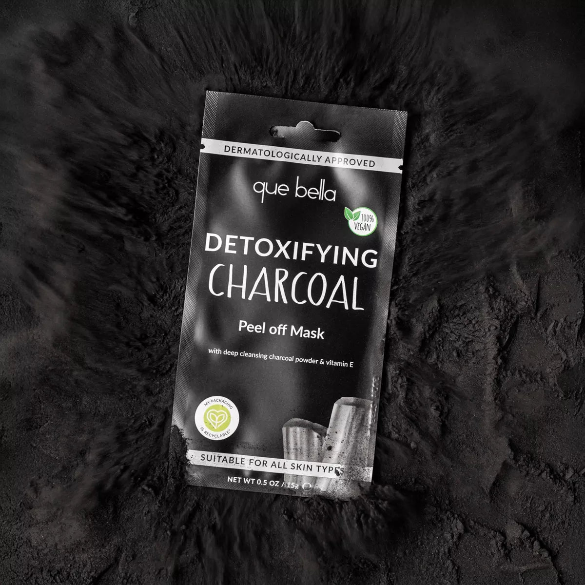Que Bella Detoxifying Charcoal Peel off Mask - 0.5Oz: Paraben-Free, Water-Based, Vegan, Multi Skin Type