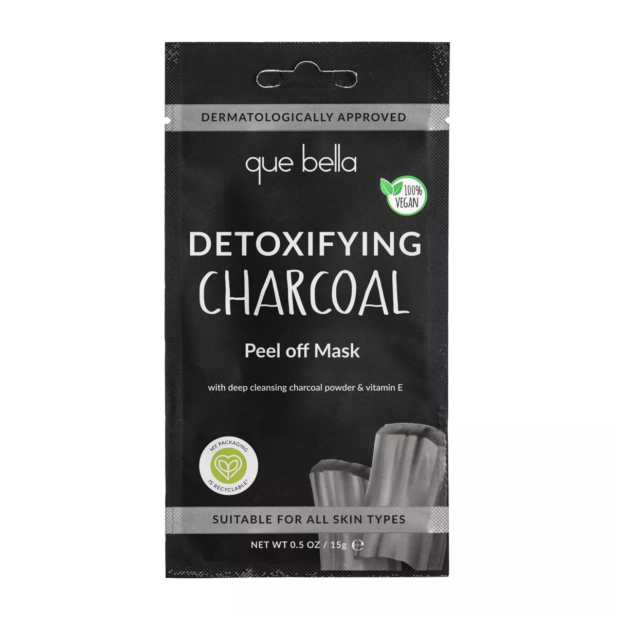 Que Bella Detoxifying Charcoal Peel off Mask - 0.5Oz: Paraben-Free, Water-Based, Vegan, Multi Skin Type